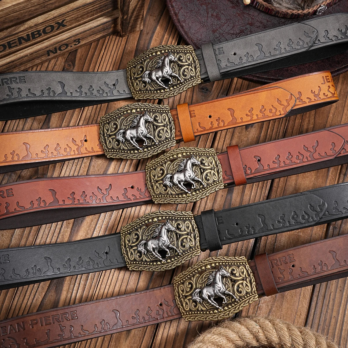 Western Cowboy PU Leather Belt - Men Waist Strap Bull Decoration Floral Engraved for Jeans
