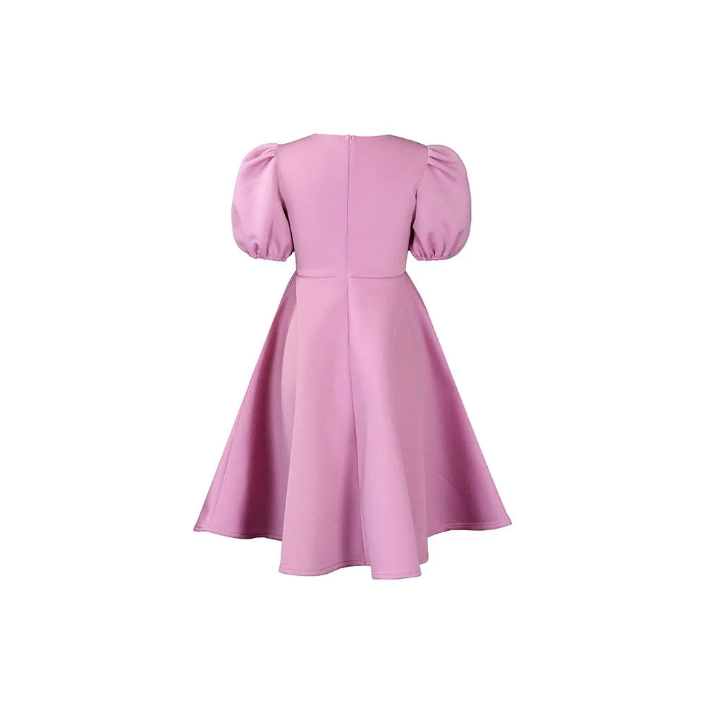 Elegant Party Dresses for Women O Neck Short Sleeve High Waisted A Line Pleated Mid Calf Luxury Birthday Dinner Vestidos Mujer