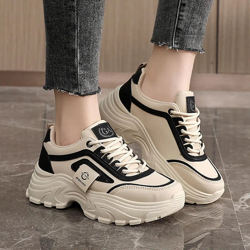 Women Sneakers Leather Height-Increasing Shoes Fashion Lace-up Casual Shoe Outdoor Vulcanized Shoe Designer Platform Women Shoes