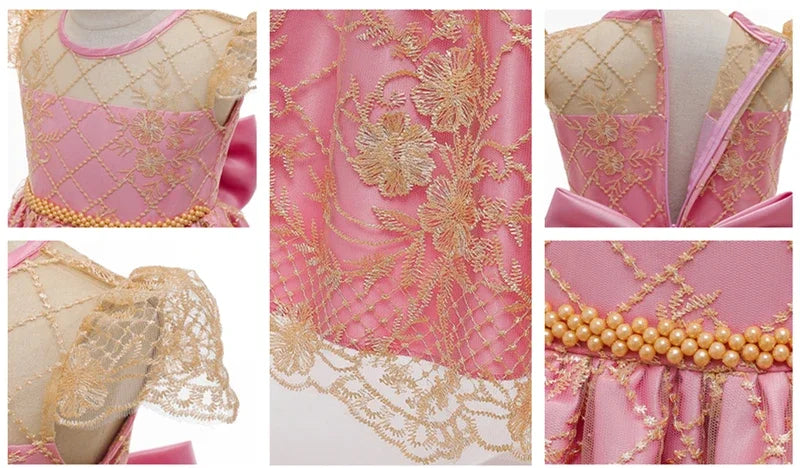 Cute Baby Girls Dress for Party Flower Lace Vintage Girl Dresses for 1-5Yrs Baby Clothes Holiday Kids Snow White Princess Dress