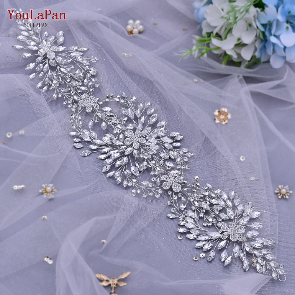 YouLaPan Luxury Wedding Headpiece Rhinestone Hair Vine for Bride Headwear Alloy Flower Headband Weding Hair Accessories HP390