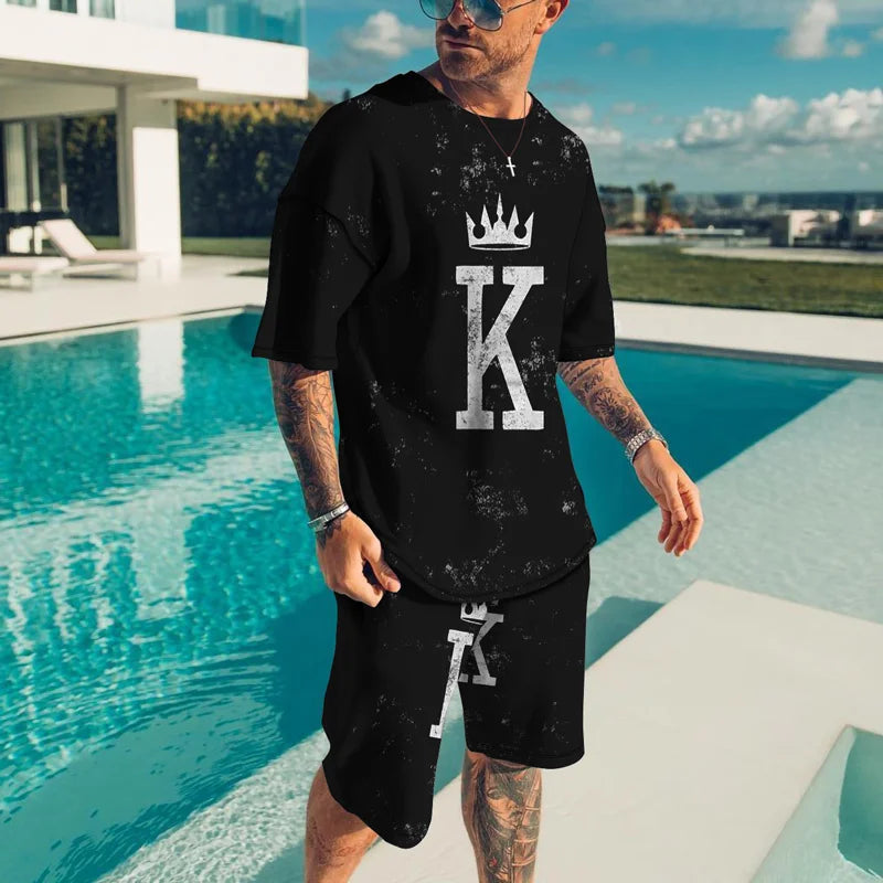 2025 New Men's Tracksuit Sets Short Sleeve T-Shirt Suit Casual Suit Sports Solid Color Streetwear Shorts 2 Piece Male Clothes