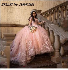 EVLAST Customized Pink Quinceanera Dress Ball Gown 3D Floral Applique Beading Tiered Corset Sweet 16 Vestidos De XV 15 Anos SQ88