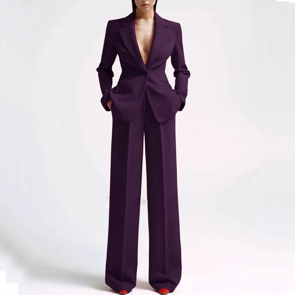 Formal Women Suits Office Slim Fit Ladies 2 Pcs Blazer+Pants Set Blazer Lady Business Work Wear Party Dress Trouser With Pocket