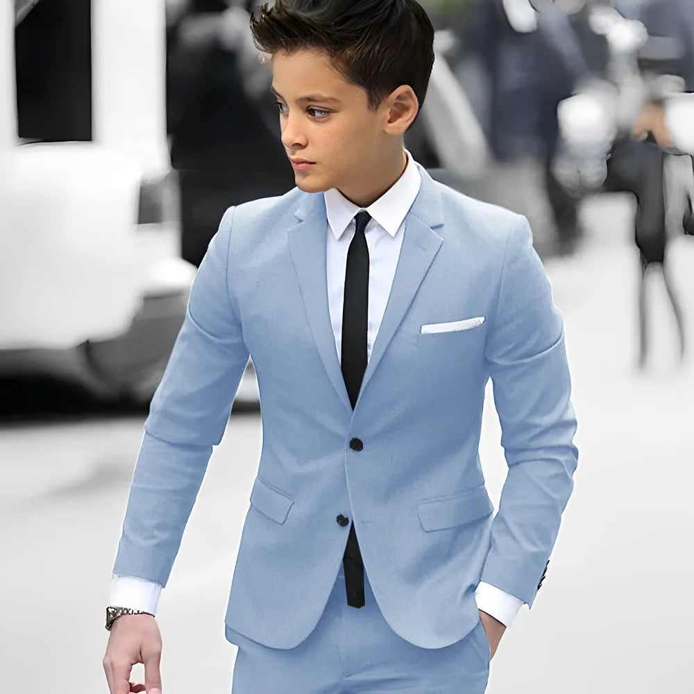 2 Piece Light Gray Boy Tuxedos For Wedding Notched Lapel Custom Kids Trim Fit Groomsmen Boy Suits