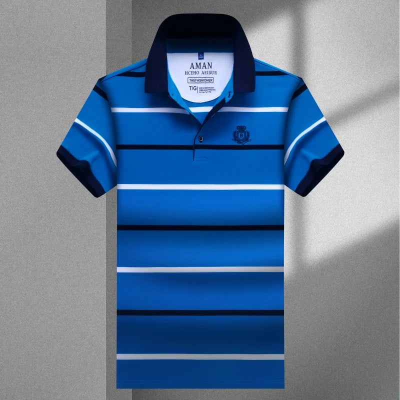 New Men's High End Brand Embroidered Polo Shirt Summer Trend Striped Casual Cool Short Sleeved Lapel T-Shirt Top Men's Clothing