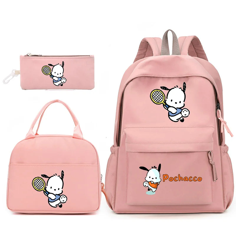 3pcs/Set Pochacco Backpack with Lunch Bag for Teenagers Student School Bags Casual Comfortable Travel Set