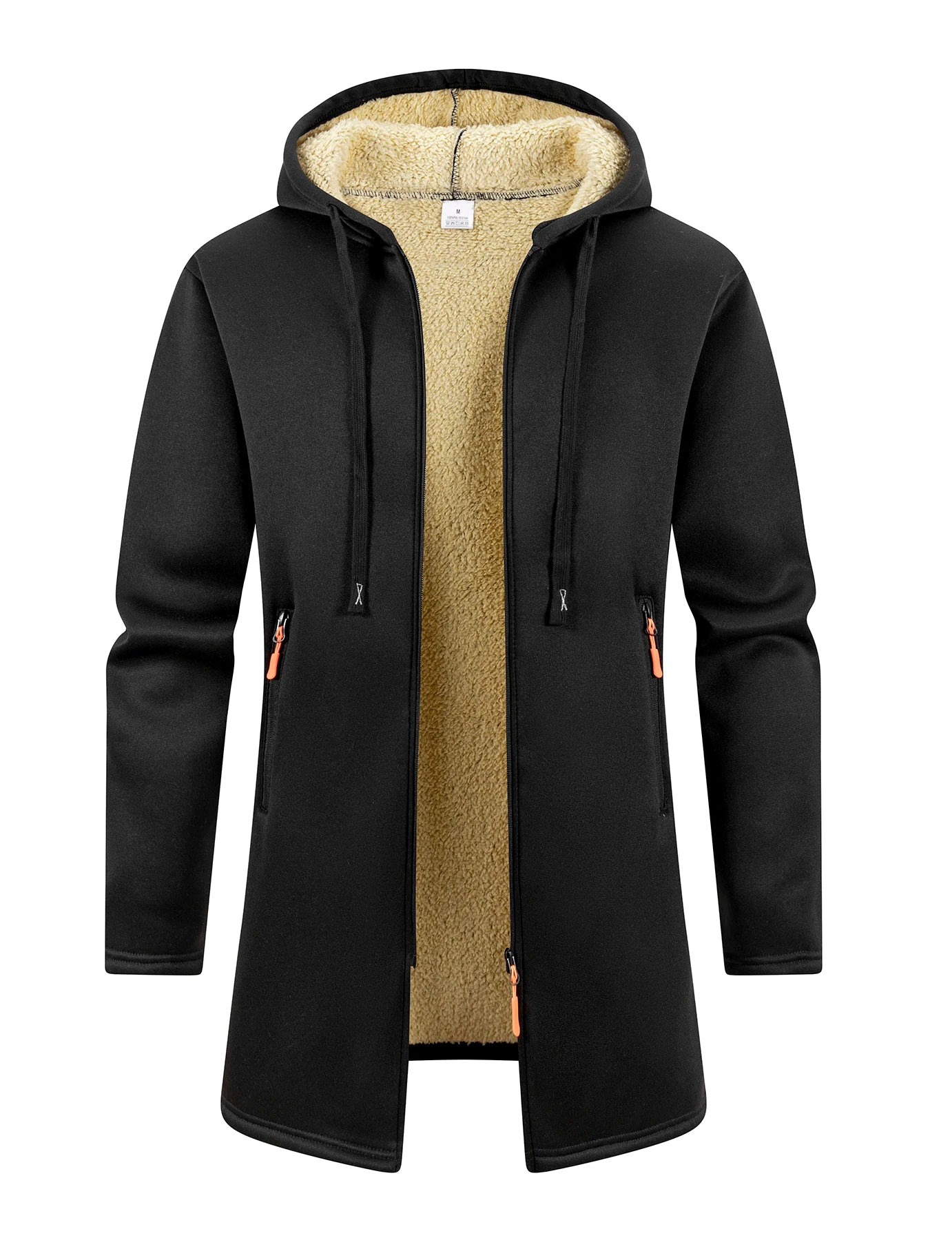 Men's Thickened Overcoat Jackets Winter Warm Zipper Hoodies Long Sleeve Sweatshirts Outdoor Casual Solid Color Streetwear Tops