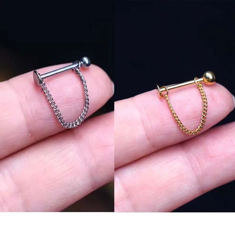 2PCS New Stainless Steel Lip Piercing Chain Labret Lip Stud Straight Bar In The Lips Labial Piercing Trendy Body Jewelry