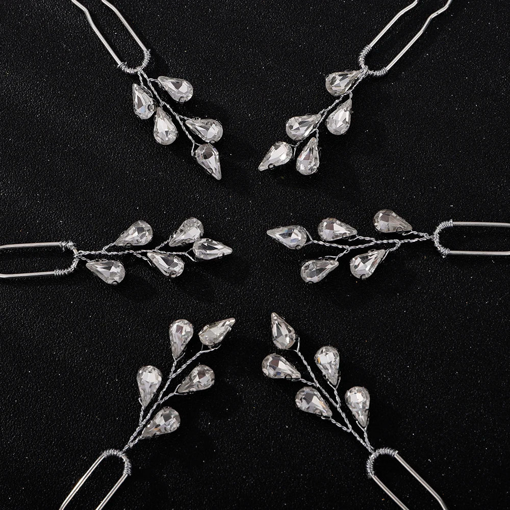 Silver Rhinestone Hairpins for Wedding Hair Accessories Women Handmade Gold Pearl Bridal Hair Pins Simple Trendy Headpiece Tiara