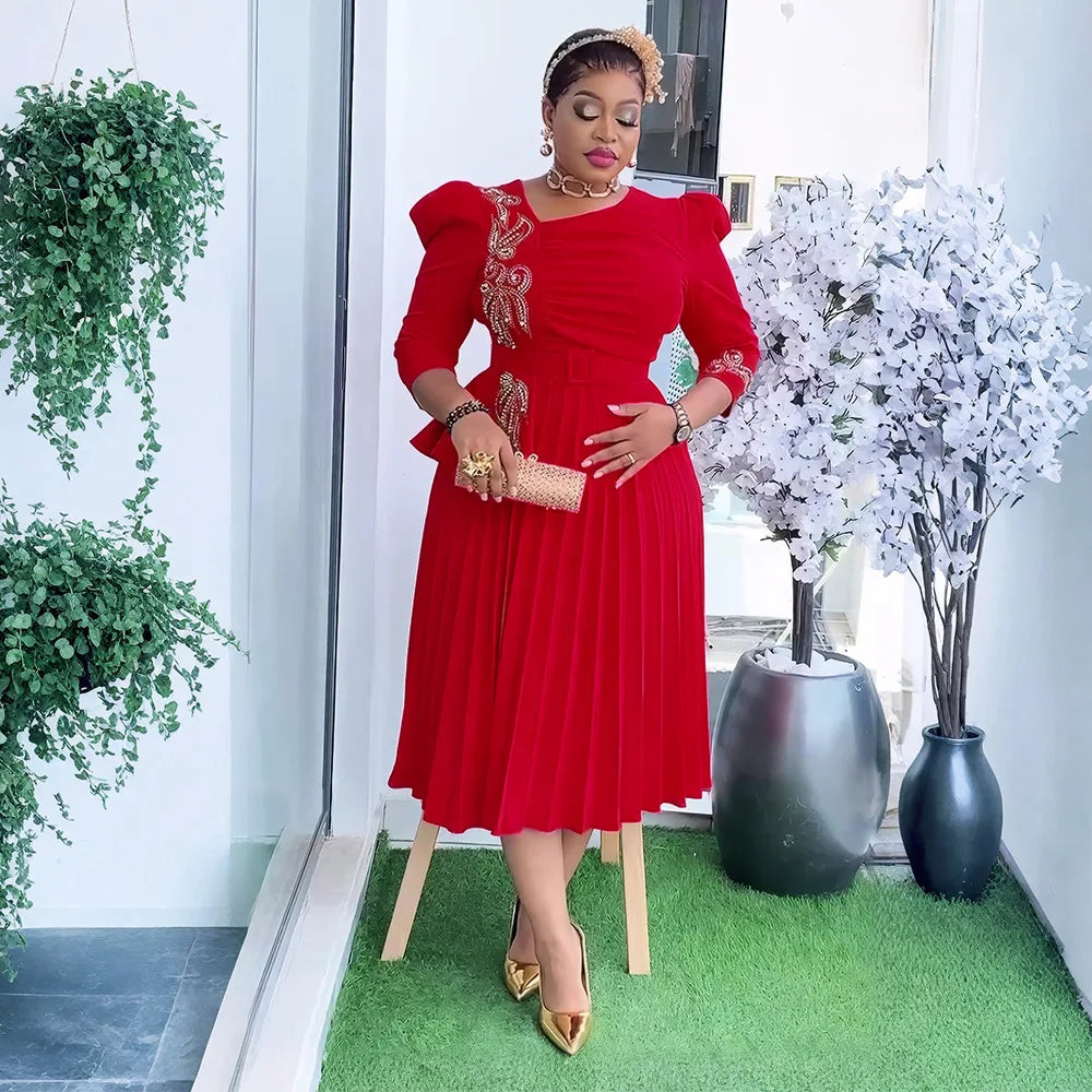 African Dresses For Women Elegant 2025 Dashiki Autumn Summer Midi Dress Ladies Traditional African Clothing Fairy Dreaes