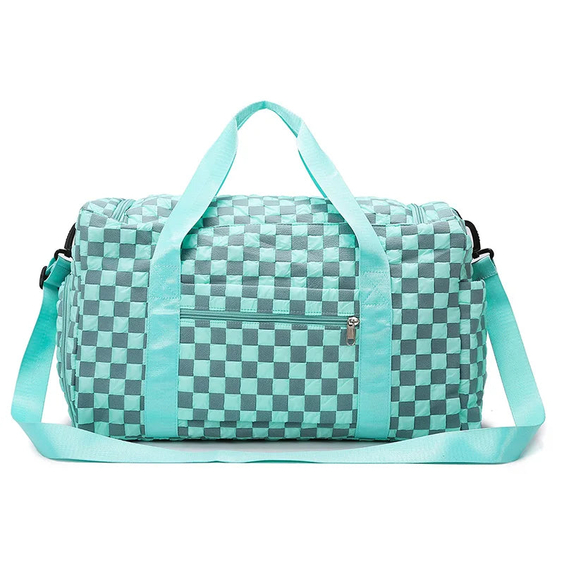 Fashion Large Capacity Checkerboard Pattern Duffle Handbag, Lightweight Travel Luggage Storage Bag, Portable Sports Fitness Bag