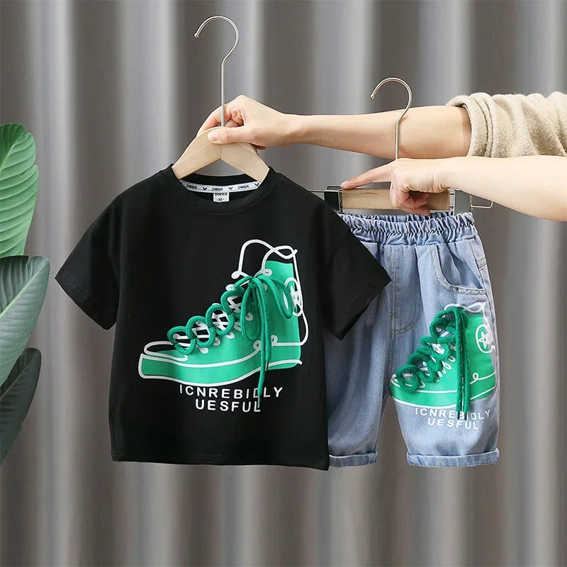 2849 Boys Summer Suit 2023 New Children's Summer Cool Handsome Short Sleeve Baby Boy Thin Fashionable Clothes