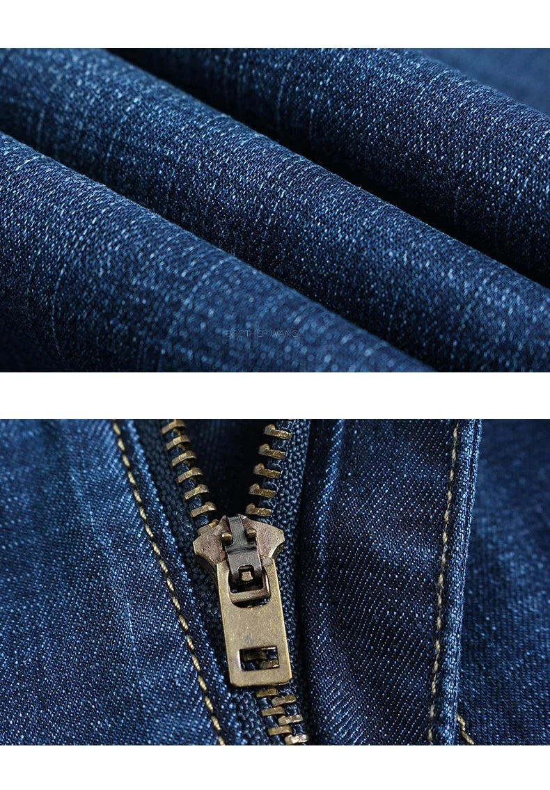 Summer Thin Men's Straight Jeans Classic Black Blue Stretch Casual Business Baggy Denim Pants Male Brand Trousers