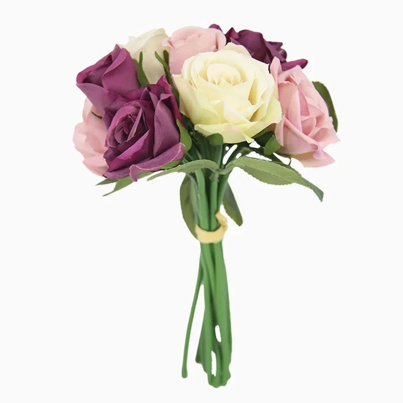 9 Head Artificial Bouquet Rose Bouquet Wedding Decor Artificial Flower Home Decoration Accessories Silk Flowers