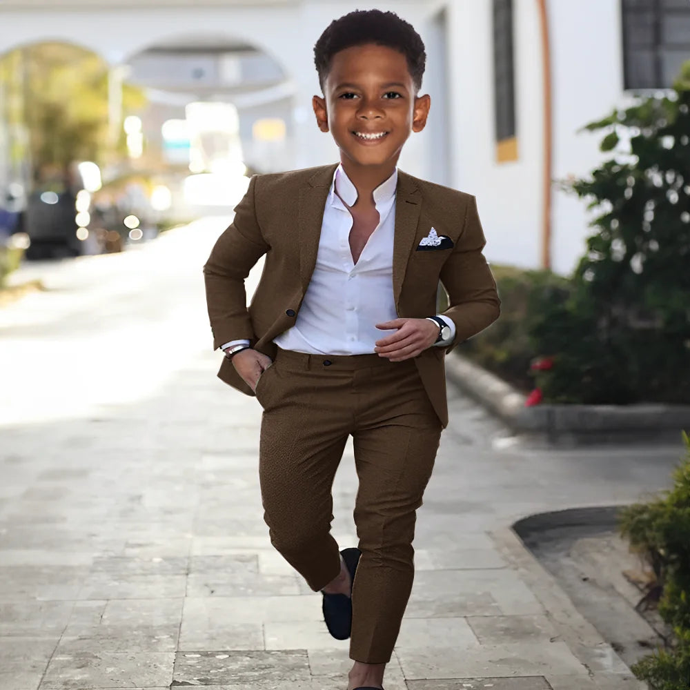 Summer Linen Boys Suit 2 Piece Set Peak Lapel Jacket Pants Wedding Tuxedo Kids High Quality Custom Outfit