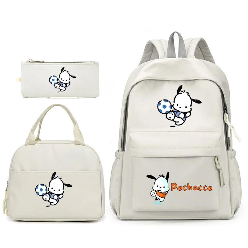 3pcs/Set Pochacco Backpack with Lunch Bag for Teenagers Student School Bags Casual Comfortable Travel Set