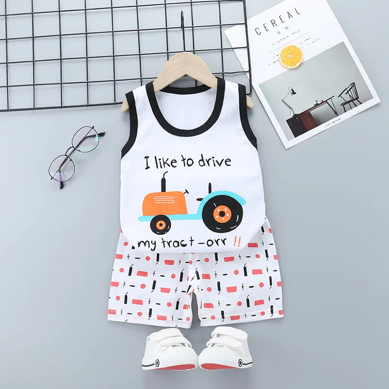 2025 New Summer Children Clothing Set Boys Girls Sleeveless Shorts Children's Suspenders Baby Vest set Kids Clothes