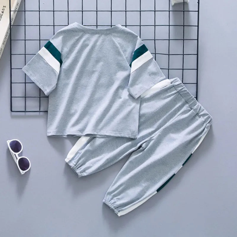 Boys Summer Clothing Set 2023 New Children's Cool Loose Fit Sportswear Korean Edition Baby Short Sleeve T-shirt 2 Pieces
