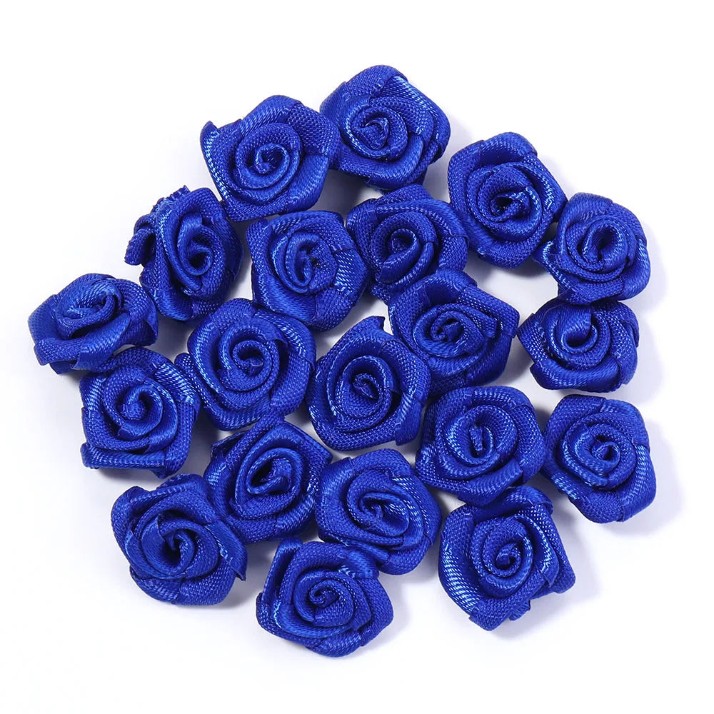 20Pcs/Lot Mini Handmade Rose Flower Satin Ribbon Rosettes Fabric Appliques For Wedding Decoration Craft Sewing Accessories