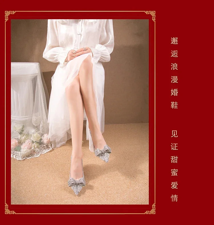 Women's Rhinestone Wedding Shoes New Year Shoes Luxury Buckle Decorative Banquet Women's Shoes High Heels Gold Silver Red