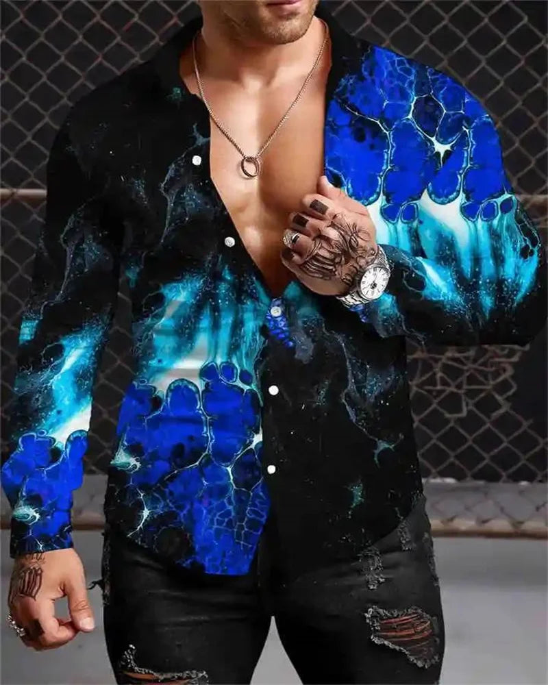 2023 Luxury Men's Shirt Floral Pattern Lapel Long Sleeve Shirt Outdoor Street Fashion Clothing Designer Casual High Quality