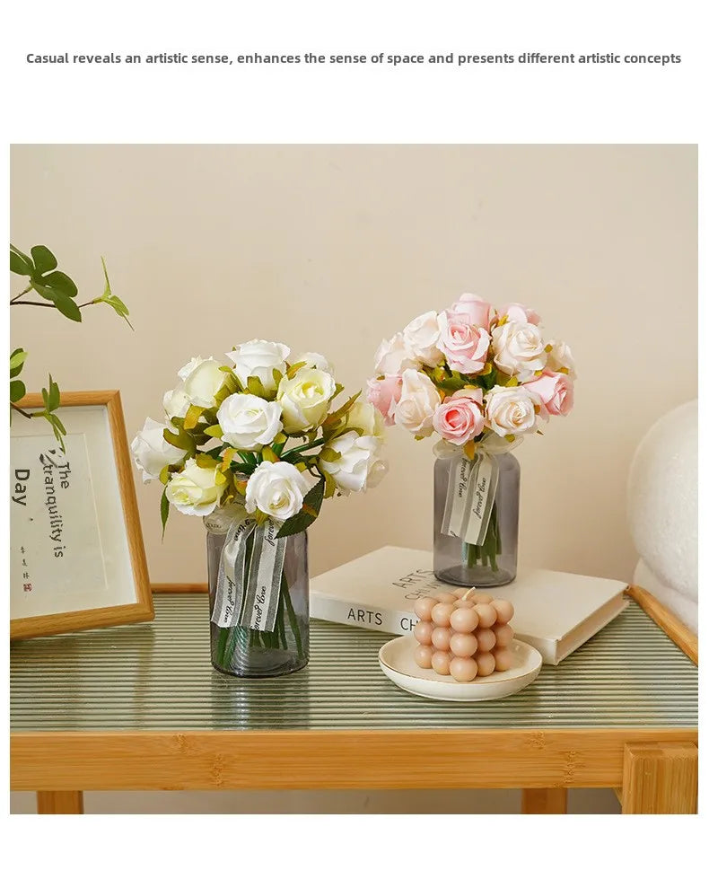 10 Inch Artificial Rose Bridal Bouquet Wedding Handheld Flowers Home Decor Floral Arrangement