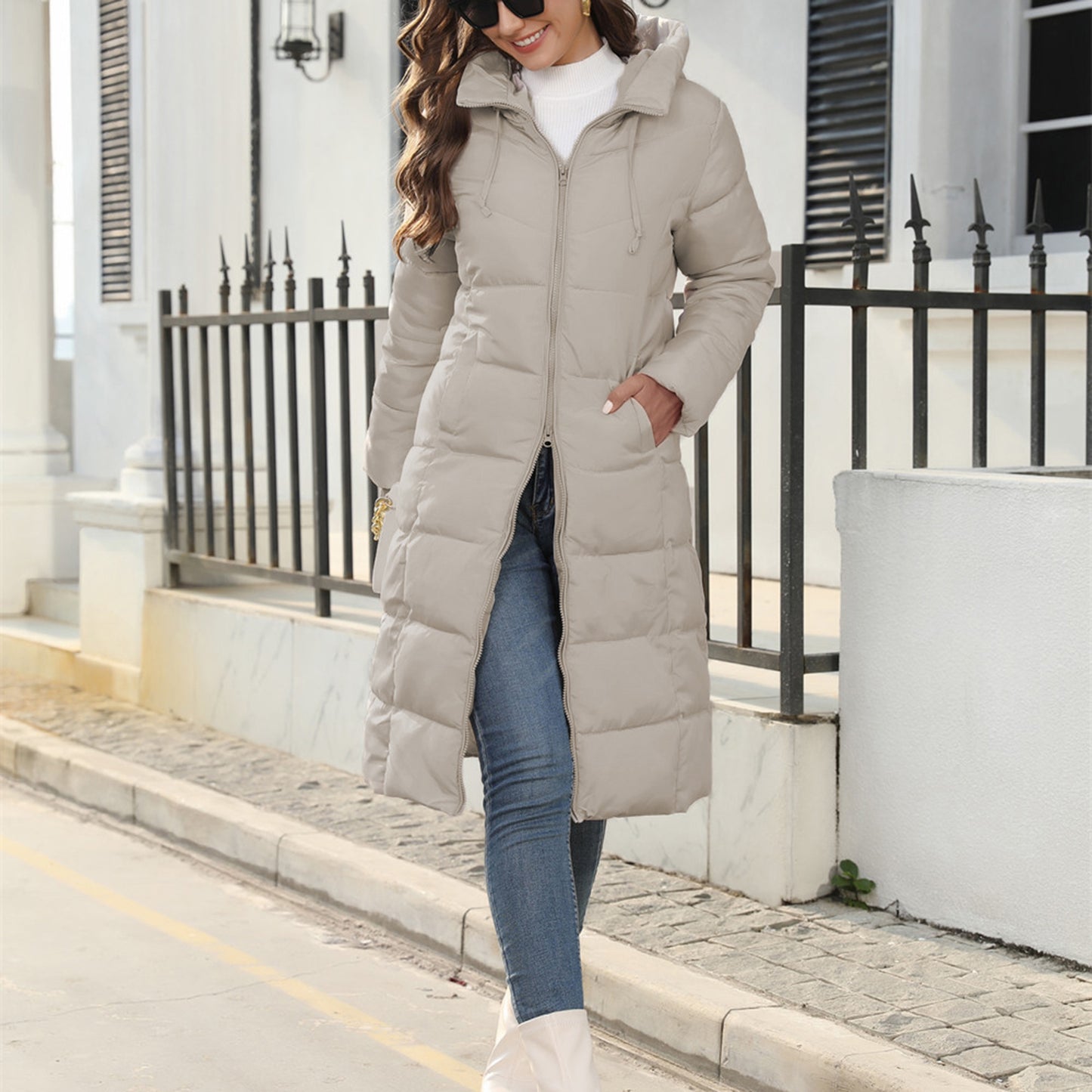 Women's Long Puffer Jacket Winter Warm Quilted Coat Long Sleeve Zip Up Outwear with Hood Casual Outfits Streetwear Autumn