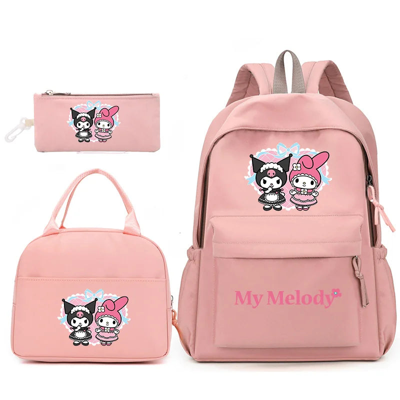 3pcs/Set My Melody Backpack with Lunch Bag for Teenagers Student School Bags Casual Comfortable Travel Set