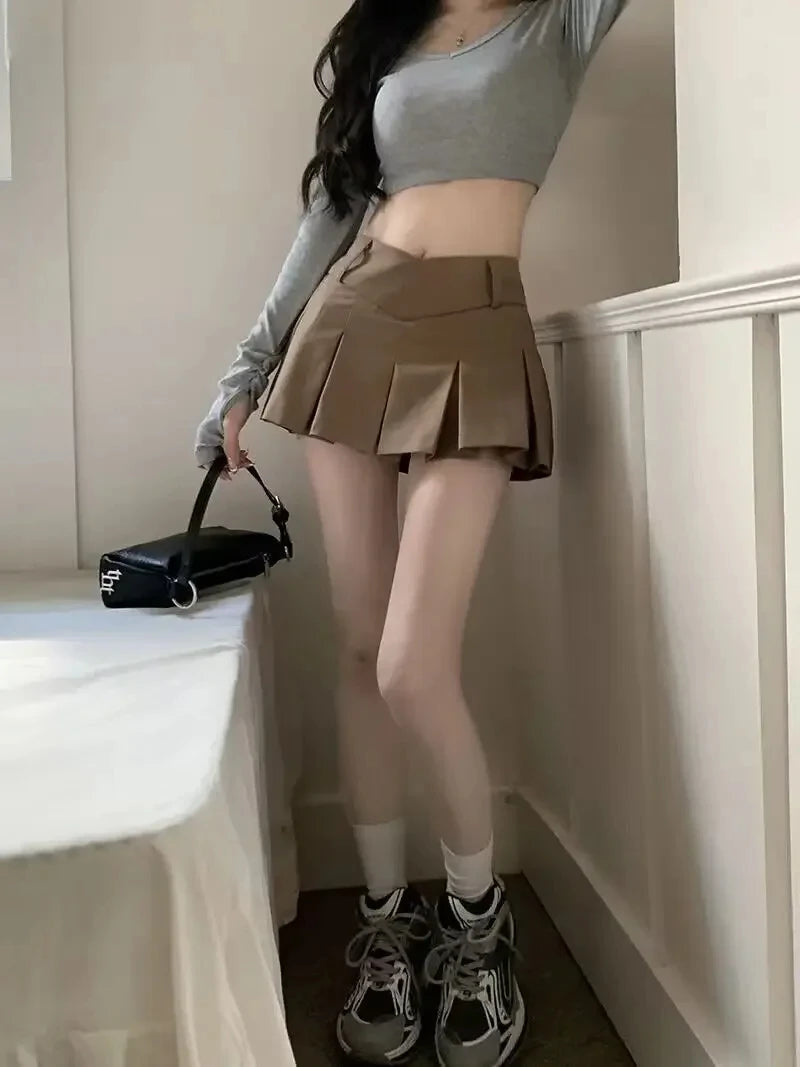 2024 Autumn Cute Aesthetic Y2k Micro Skirts High Waist Harajuku Streetwear Mini Skirt Sexy A-line V Waist Design Pleated Skirts