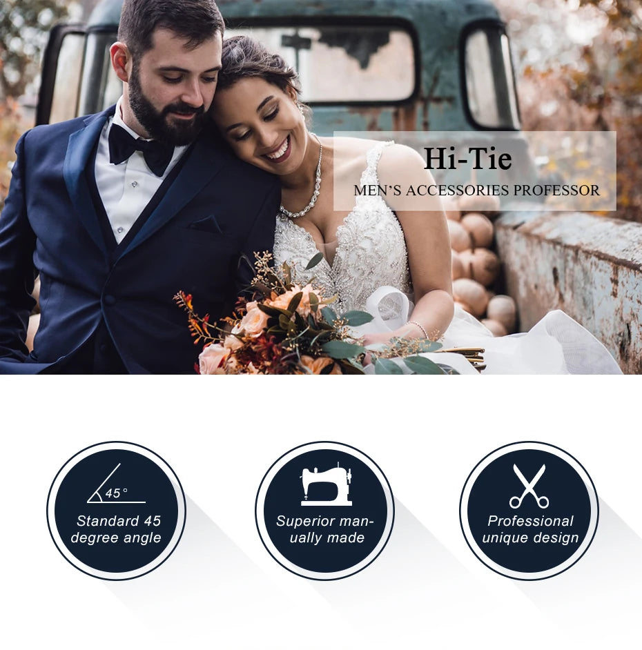 Hi-Tie Pink Dot Silk Mens Pre-tied Bow Tie Hanky Cufflink Set Dusty Pink Butterfly Knot Bowtie for Male Wedding Business