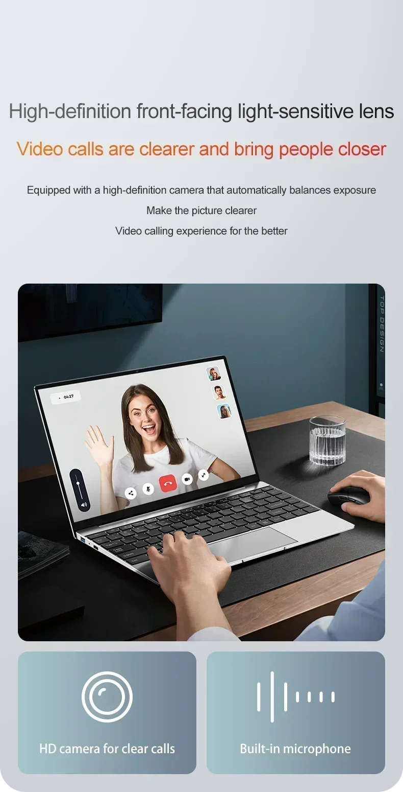 14.1" Ultra Slim Laptop 16GB RAM 2TB SSD Intel N3700 Notebook Gamer Windows 11 Pro 1920*1080 Display Office Study Computer PC