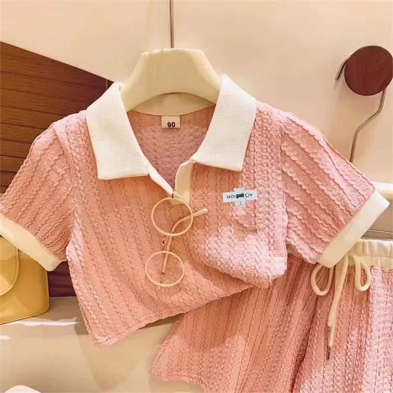Summer Girl Sets Short-sleeve T-shirt Suit For Children Casual Thin Kids Tops+Shorts 2Pcs Outfits 2-10Y Toddler Fashion Clothing