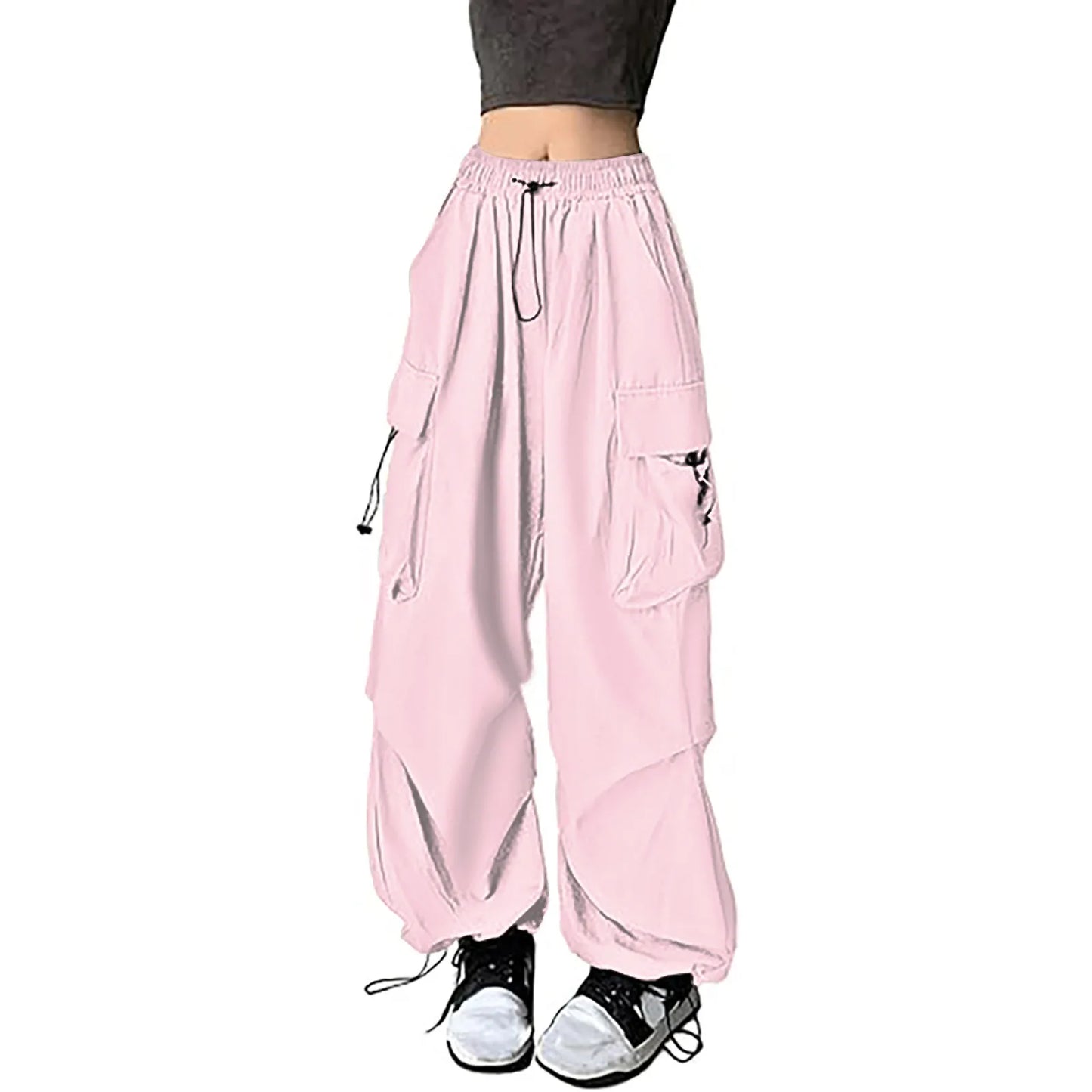 Womens Baggy Cargo Pants Streetwear Hip Hop Joggers Sweatpants Drawstring Casual Loose Dress Pants for Women Business Casual