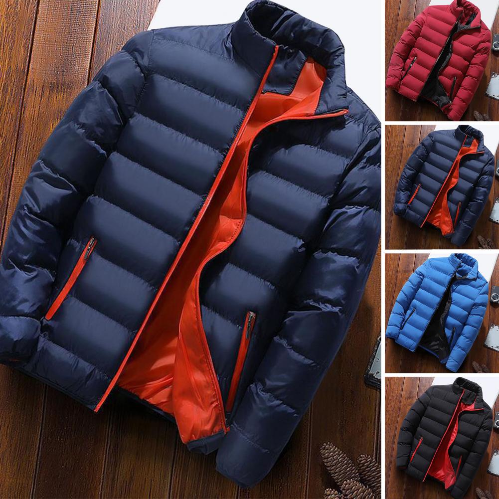Padded Mens Jackets Winter Casual Windbreaker Stand Collar Thermal Coat Outwear Oversized Outdoor Camping Windproof Jacket