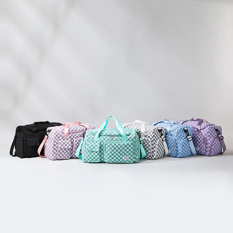 Fashion Large Capacity Checkerboard Pattern Duffle Handbag, Lightweight Travel Luggage Storage Bag, Portable Sports Fitness Bag