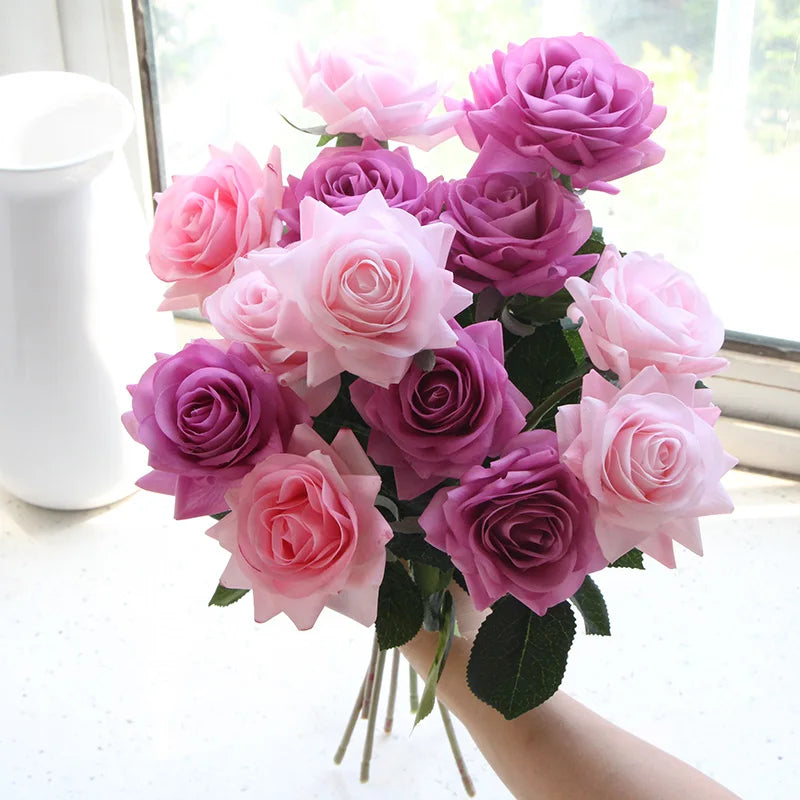 Wedding Decorations 12pcs/Lot Rose Latex Artificial Flowers Floral Silk Real Touch Rose Flowers Home Birthday Party Bouquet