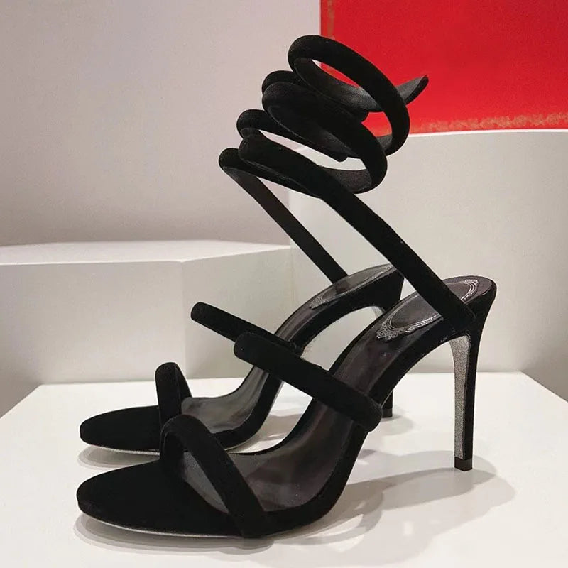 Summer High Heels Gladiator Sandals Women Ankle Snake Twine Around Runway Shoes Woman Stiletto Sandals Woman Sandalias Mujer