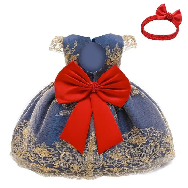 Cute Baby Girls Dress for Party Flower Lace Vintage Girl Dresses for 1-5Yrs Baby Clothes Holiday Kids Snow White Princess Dress