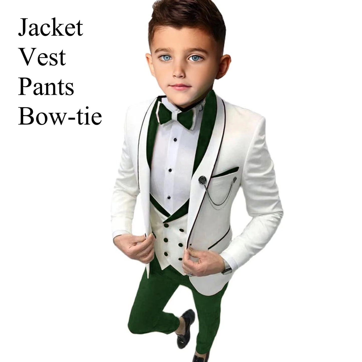 Slim Fit Boy's Suit Set 3 Pieces Tuxedo For Formal Occasion Blazer Vest And Pants Kids Outfit For Wedding Prom School Activities