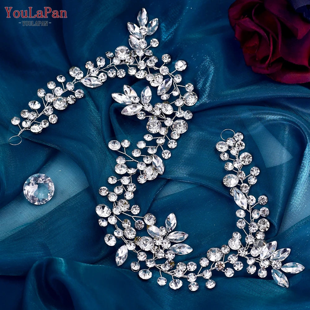 YouLaPan Luxury Wedding Headpiece Rhinestone Hair Vine for Bride Headwear Alloy Flower Headband Weding Hair Accessories HP390