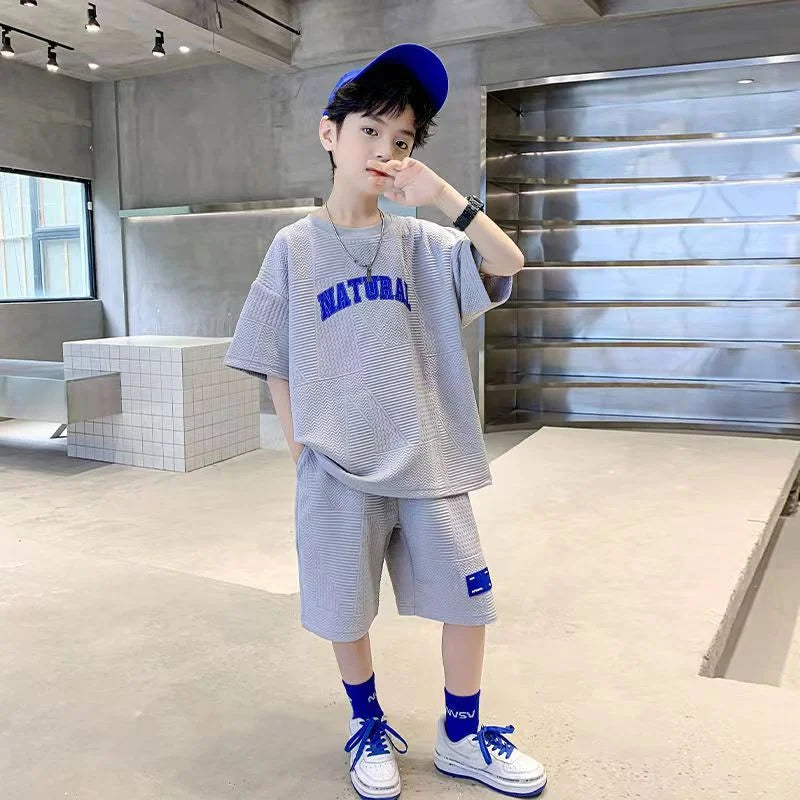 Boys Summer Casual Sets Thin Handsome T-shirt + Loose Shorts 2Pcs Kids Sportswear Loungewear Outfit Teenager Suit 5-14 Years