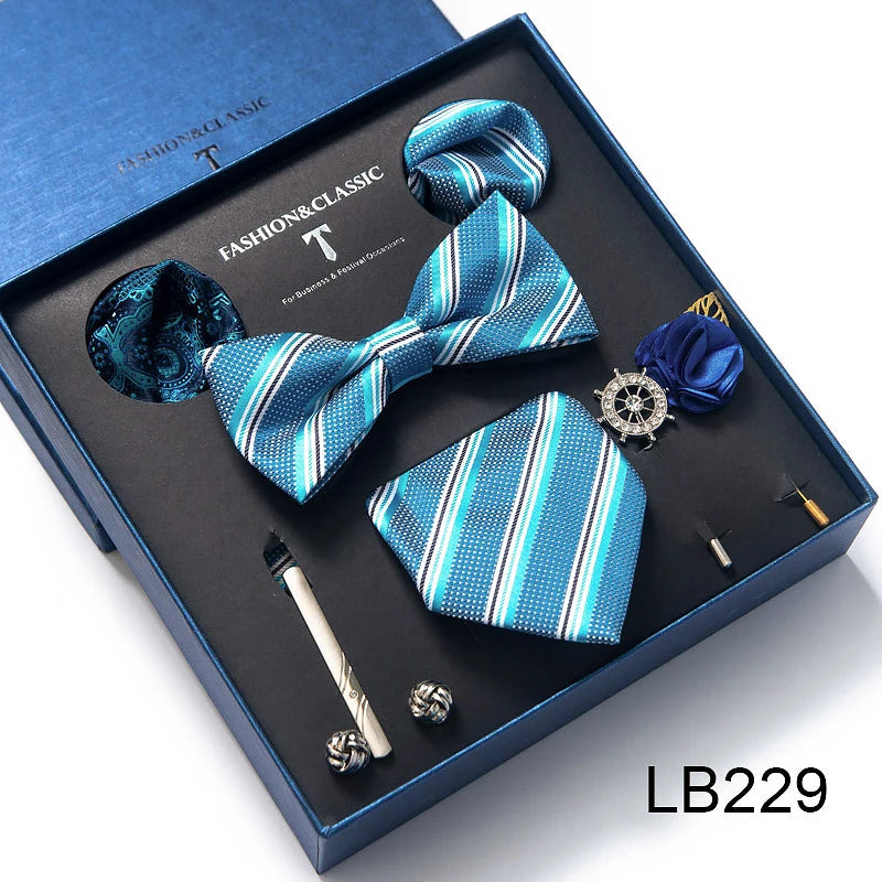 Men's Tie Set Luxury Gift Box Silk Tie Necktie Set 8pcs Inside Packing Festive Present Cravat Pocket Squares Holiday Gift Men