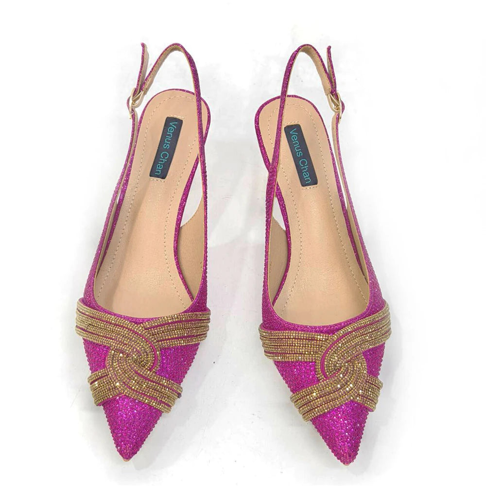 Venus Chan 2024 Special Design High Quality Orange Color African Women Shoes and Bag Set with Shinning Crystal for Wedding Party