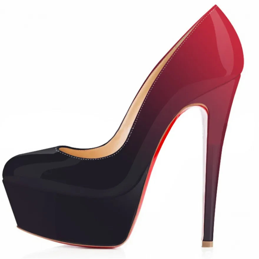 2025 Fashion Women Pumps 14cm Extremely Platform High Heels Sexy Patent Leather Red Black Wedding Party Shoes Stiletto Plus Size