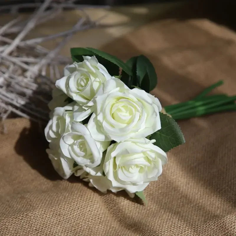 9 Head Artificial Bouquet Rose Bouquet Wedding Decor Artificial Flower Home Decoration Accessories Silk Flowers