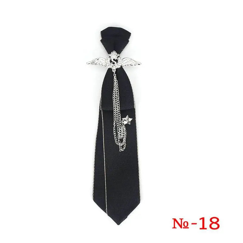 Retro Fabric Ribbon Rhinestone Black Bow Tie Collar Bowkont Cravat School Girl Boys Gifts for Women Clothing Jewelry Accessories