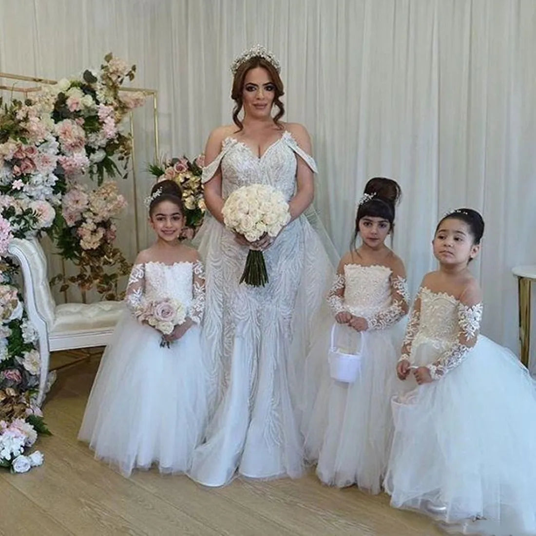 Long Sleeves Flower Girl Dresses for Wedding Junior Bridesmaid Dress Lace First Communion Dress