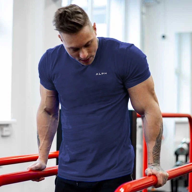 Men's Summer Skinny Short Sleeve Casual T-Shirt Male Gym Fitness Sport Running Workout Tight Tee Cotton Tops Sweatshirt Clothing