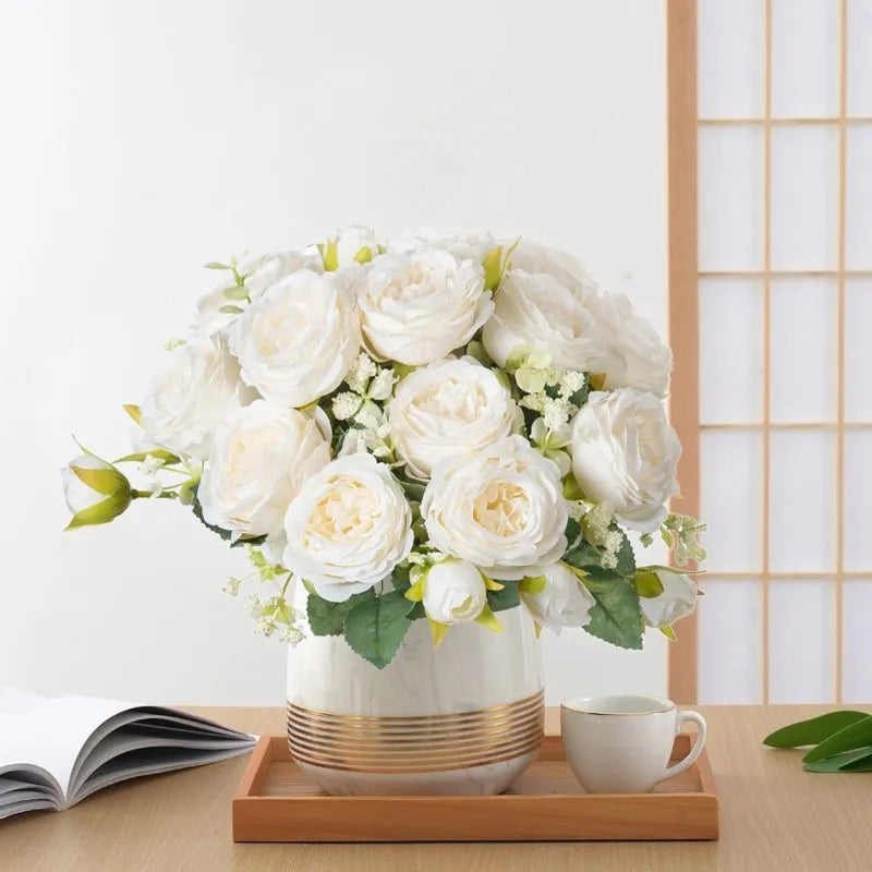 Fake Silk Peony Vases for Home Decor Christmas Garland Wedding Party Living Room Bouquet Decoration Accessory Artificial Flowers
